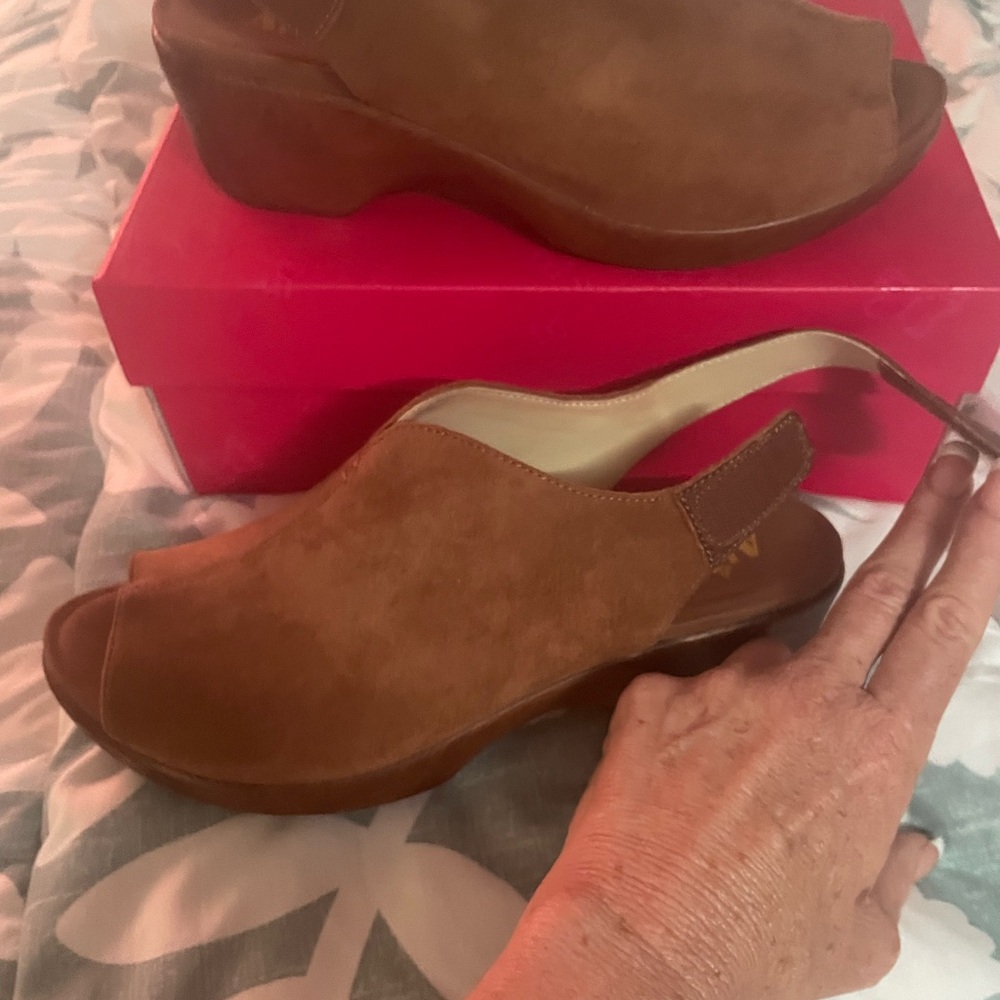 Alegria Rosie Brown Suede Wedge Shoes - Picture 3 of 10